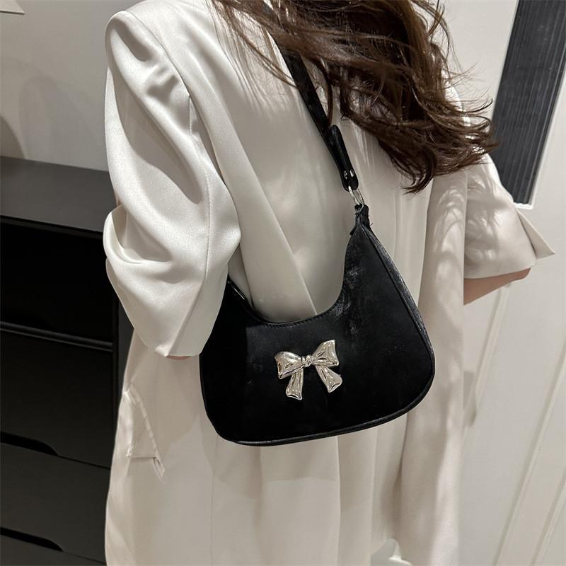 Trendy French-inspired Fashion Handbag 2024 Sweet Pink Bow Pu Shoulder Bag