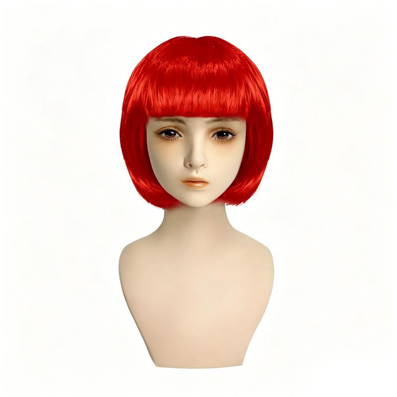 Colored Bob Synthetic Hair Wigs with Bangs for Women Halloween Costume Cosplay Party Use Black Green Purple Pink Blonde