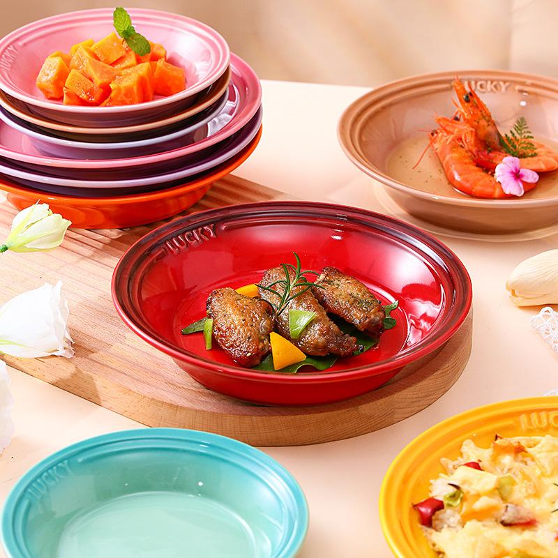 Nordic Lucky Rainbow Ceramic Plate, Creative Internet Celebrity Large Capacity Home Plate Fruit Baked Rice Plate