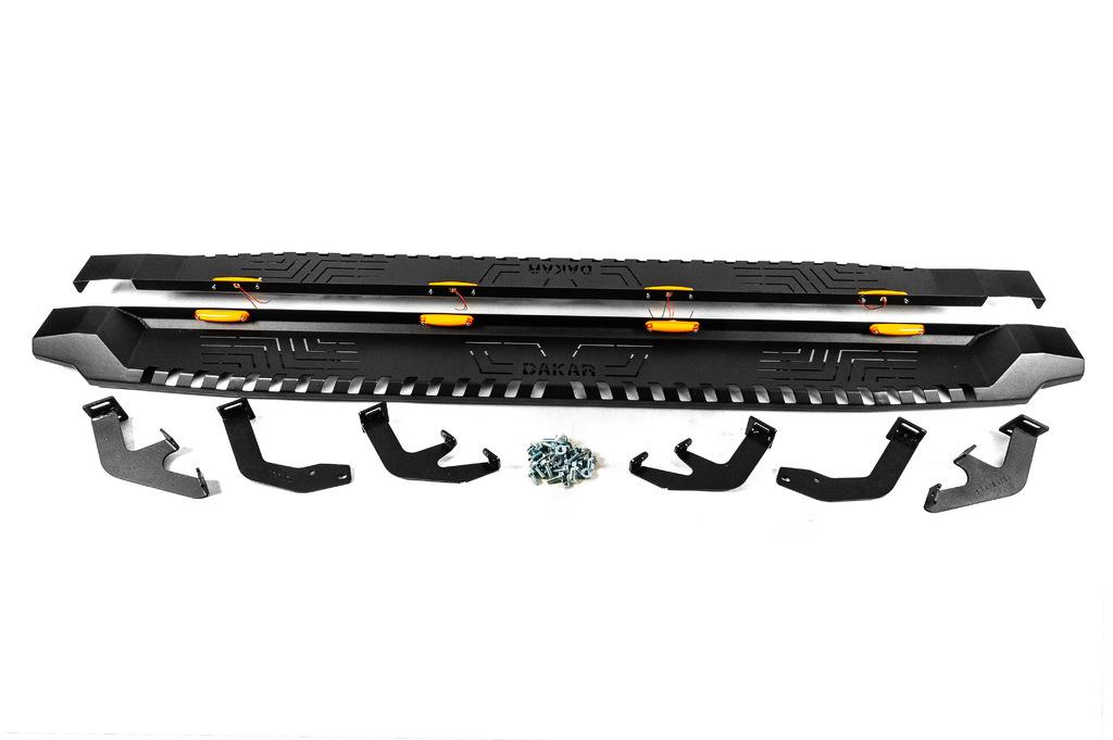 Боковые пороги Dakar V1 с LED (2 шт, металл) для Toyota Hilux 2015- гг
