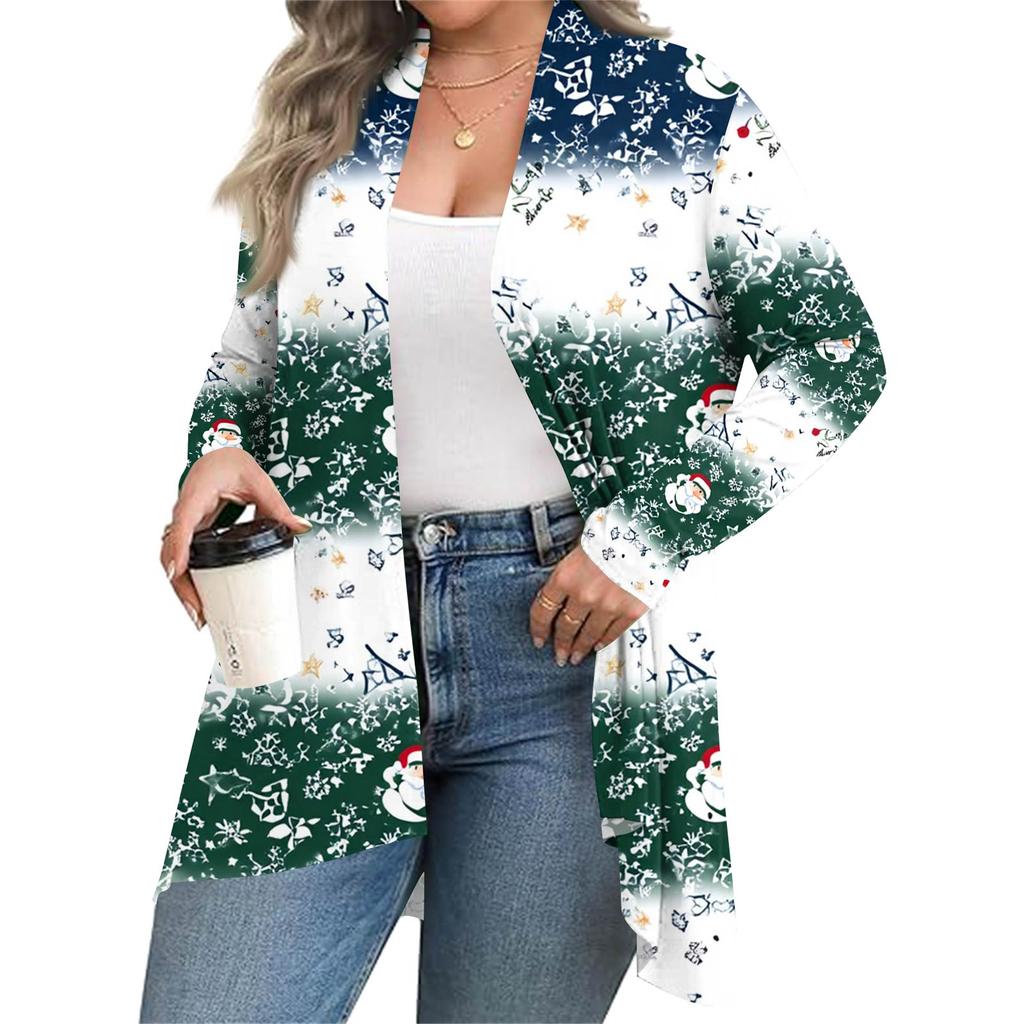 Women's Fall And Winter Fashion Casual Print Long Sleeve Mid-Length Cardigan Jacket