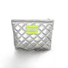 Women's Large Capacity Quilted PU Leather Makeup Bag -Travel Cosmetic Organizer Case Silver Wash Pouch with Inner Compartments