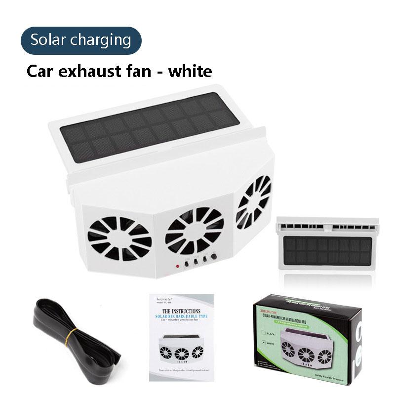 Solar Car Fan USB Rechargeable Exhaust Fan Air Circulation Cooling and Heat Dissipation High Wind Power 3 Head Ventilation Fan