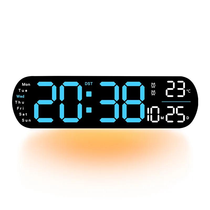 Large-screen LED Ambient Light Wall Clock Temperature Date Week Display Remote Control Home Living Room Decorative Wall Clock