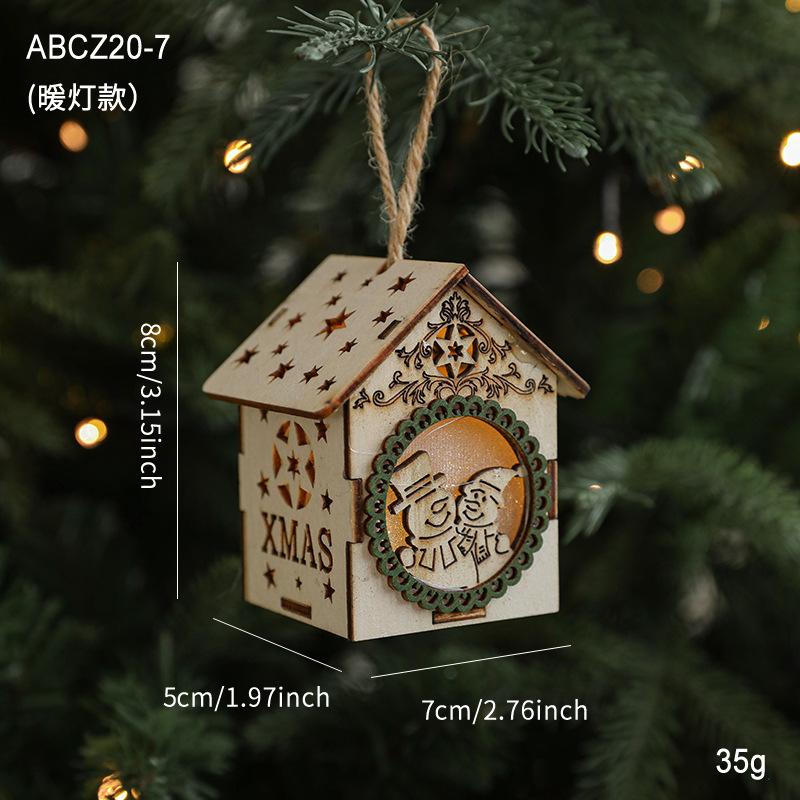 Christmas Tree Creative Decoration LED Colorful Lights Wooden House Hanging Pendants Ornaments for Home Christmas Party Accessor