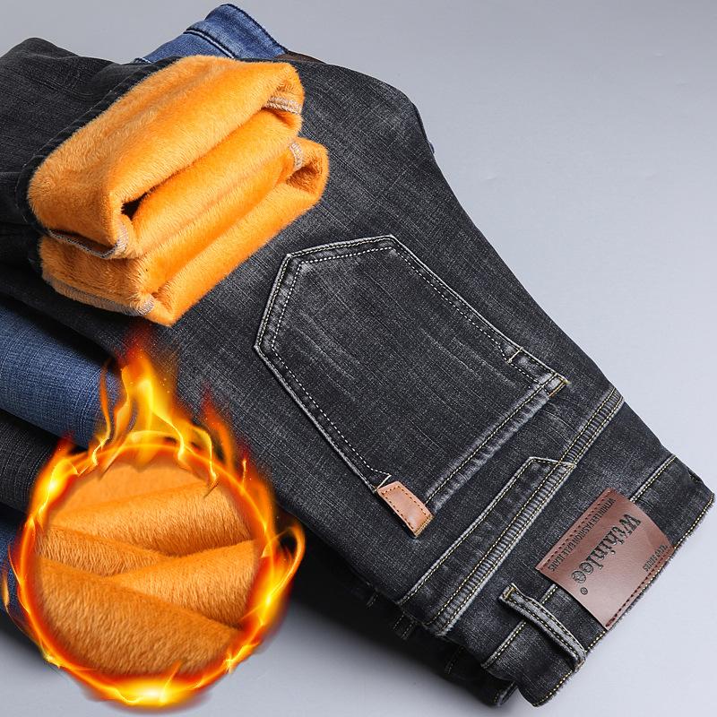 Autumn And Winter New Men'S Plush Thick/Regular Jeans Business Loose Straight Tube Warm Oversized Casual Pants
