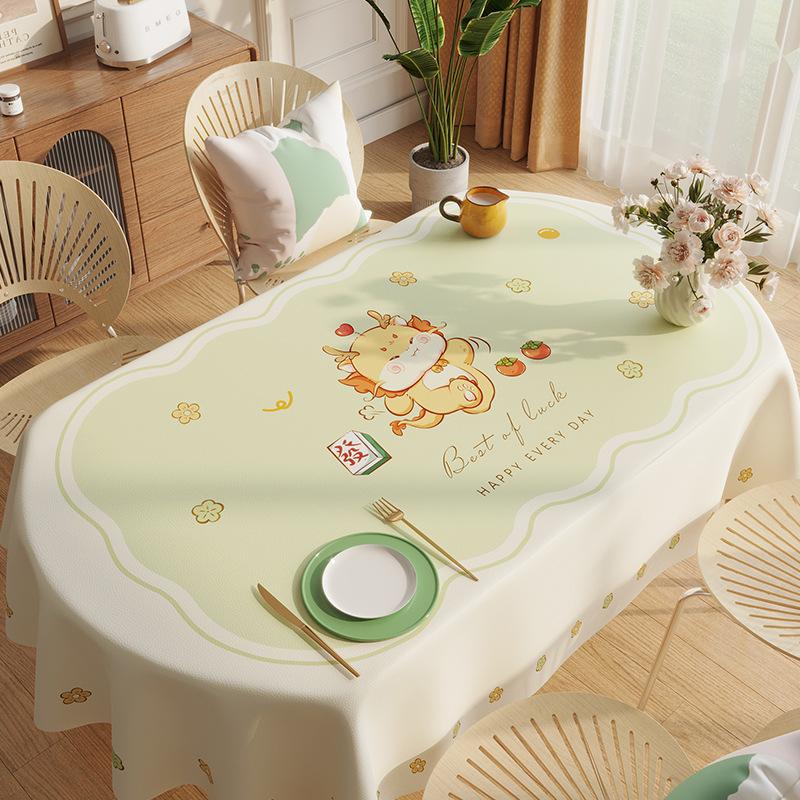 Year Of The Dragon Internet Celebrity Tablecloth Waterproof, Oil-Proof, Anti-Scalding, Leave-In Cartoon Dining Table Cloth, Tablecloth Thickened