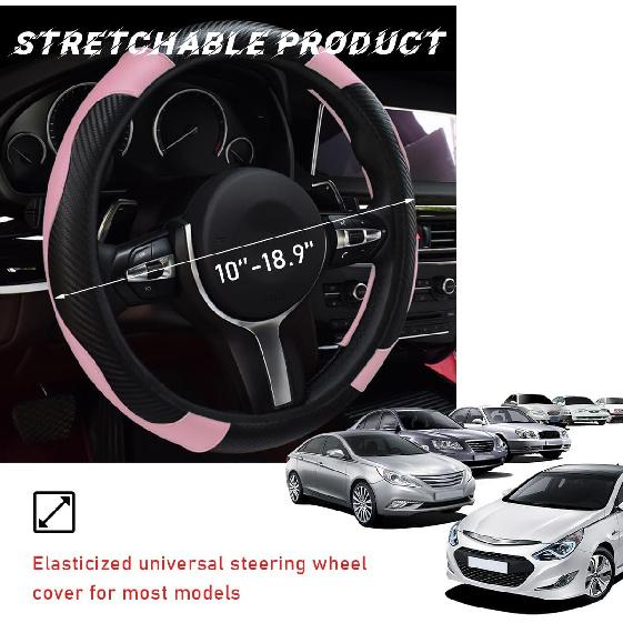 Car Steering Wheel Cover, 15 Inch Leather Breathable Auto Steering Wheel Protector, Comfortable Non-Slip Vehicle Steering Wheel Covers, Universal
