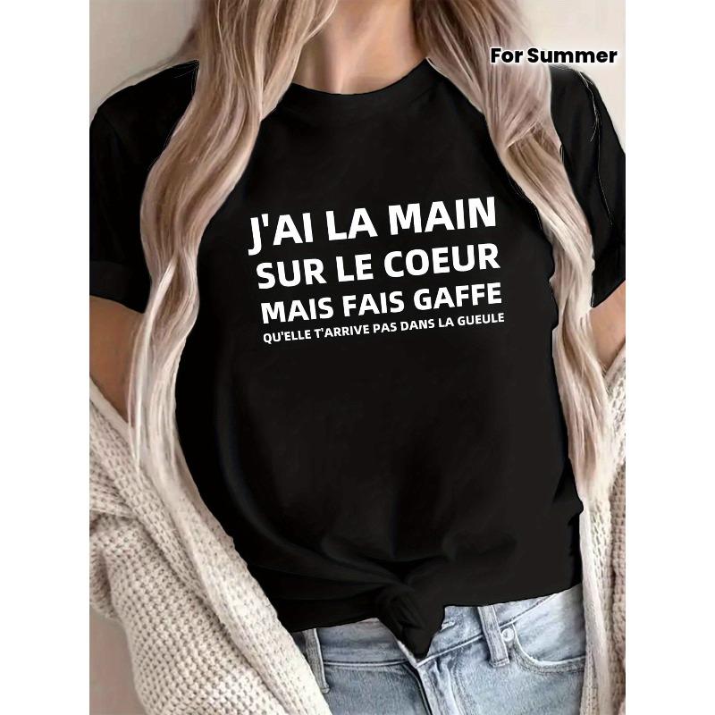 

Women s Hand on Heart Print T-Shirt - Main Coeur Short Sleeve Crew Neck TopCasual Blouse for Spring Summer Casual Attire, Machine Washable Non- Tee S