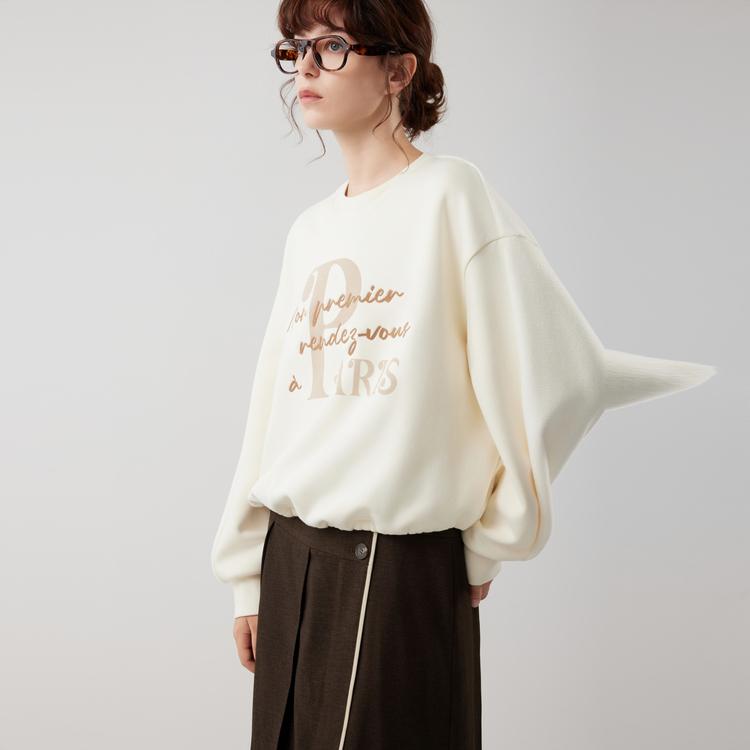 ELLE French Letter Embroidered Fashion Design Casual Loose Versatile Long Sleeve Sweatshirt Women sweatshirt EW53156