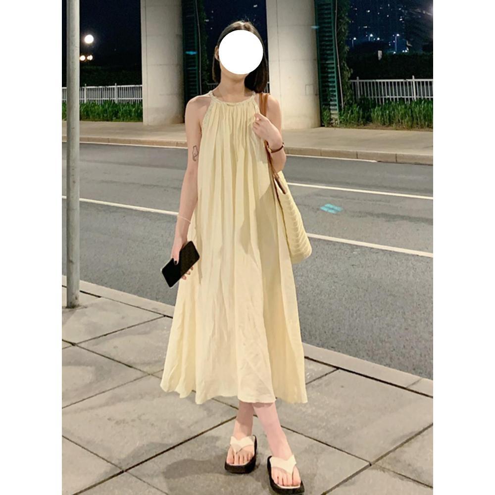 Neck suspender dress children seaside long dress fairy first love French temperament high sense summer new skirt