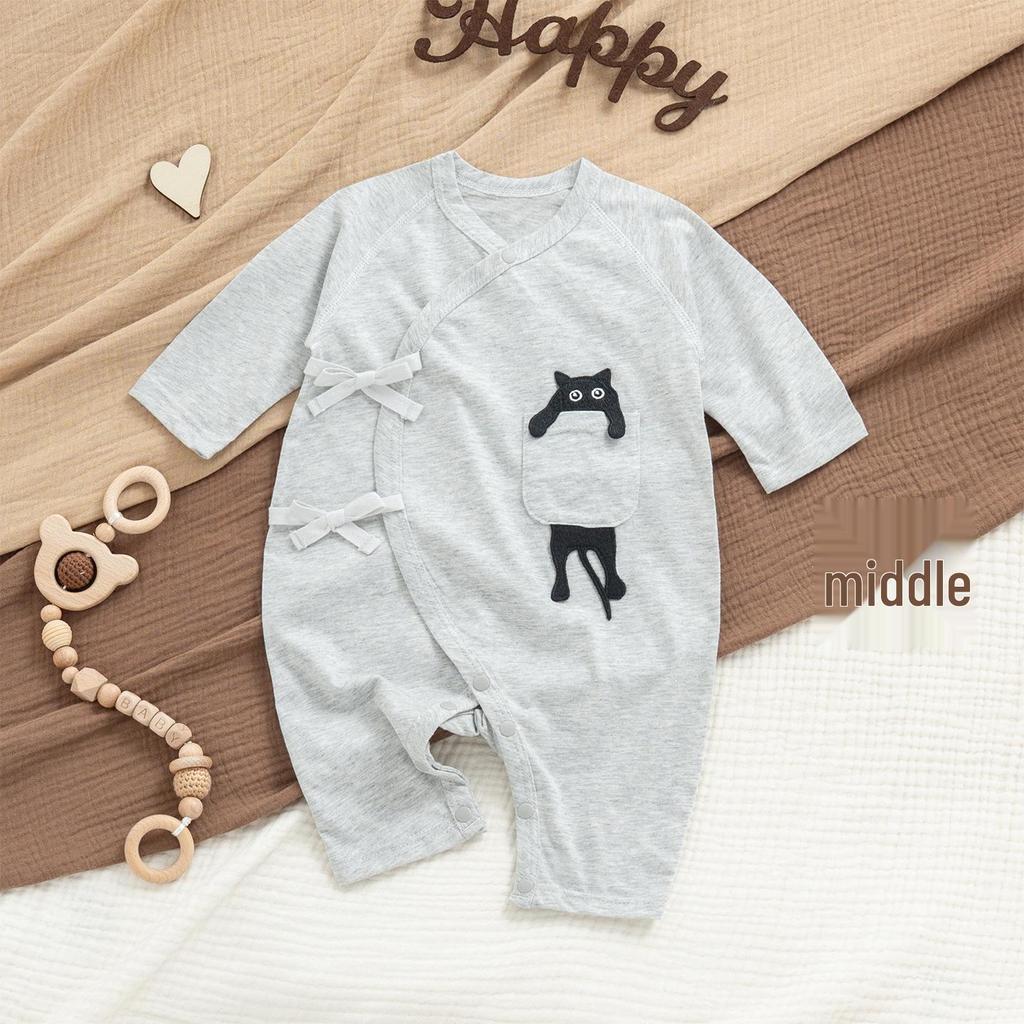 Ultra-Thin Cotton Baby Jumpsuit with Belly Protection & Long Sleeves - Breathable, A-Class for Summer & Air-conditioned Spaces