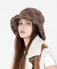 ULUK Circle-Decorated Check Fur Boucle Bucket Hat_Brown