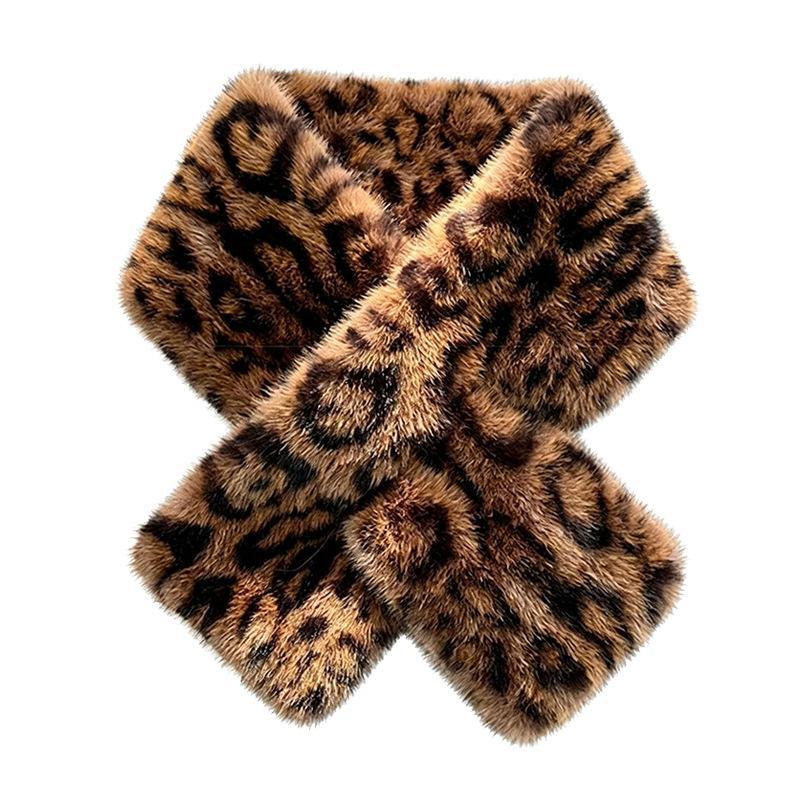 Faux Fur Leopard Print Scarf Ultra Soft Fluffy Great Warmth Perfect For Winter Outdoor Daily Wear
