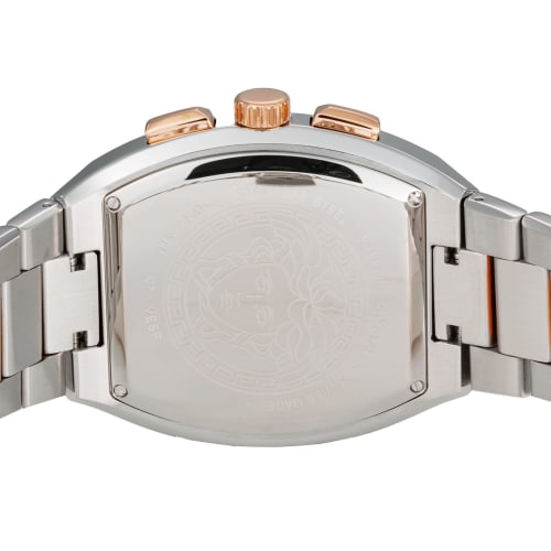 Versace Men's Sporty Tonneau Greca Watch (VESP00624) with Quartz Movement, Water Resistant, Sapphire Crystal, Silver/Pink Gold Dial, and Stainless Ste