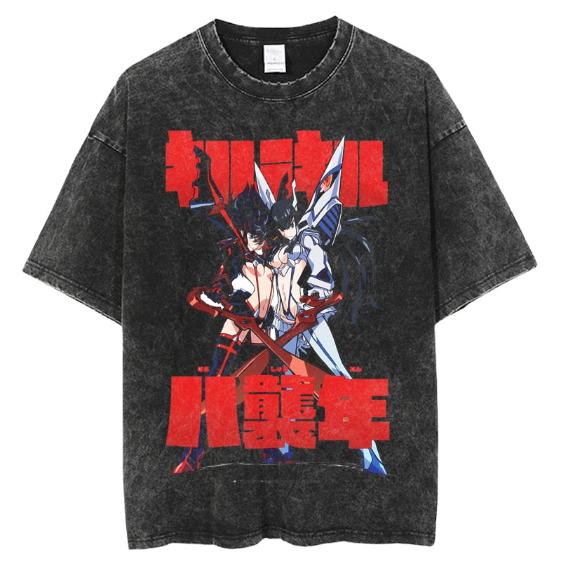 

Japanese hot Anime Kill la Kill Washed Tshirt personality Clothes Oversized Unisex Year round Couples high quality Couples soft S