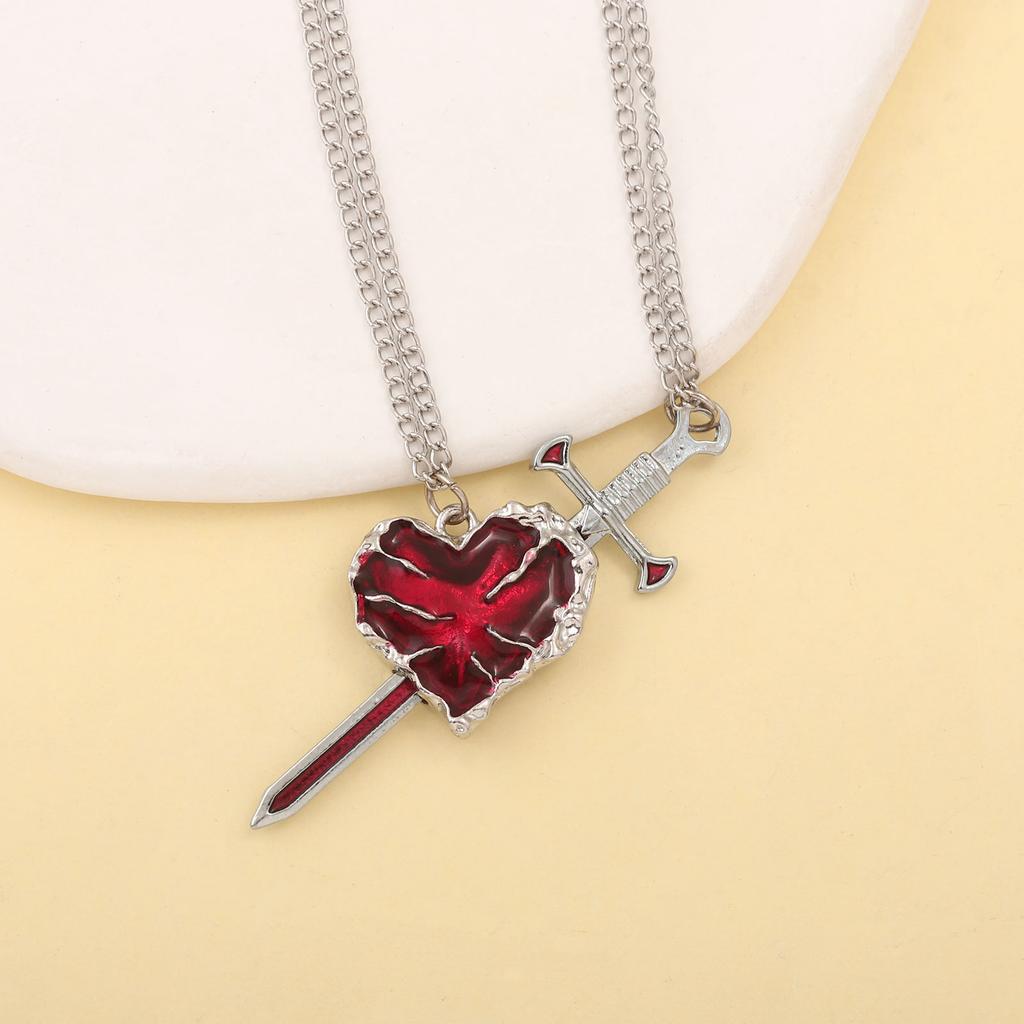 2026 New Sword Heart Couple Necklace Gothic Anti-fading Love Heart-shaped Pendant Women Year's Christmas Valentine's Day Gift