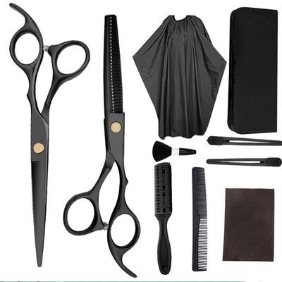 10 Pcs Set Black 6 '' Hair Scissors With Bag Comb Clip Brush Wrap Haircut Thinning Barber Cutting Shears Hairdresser Scissors