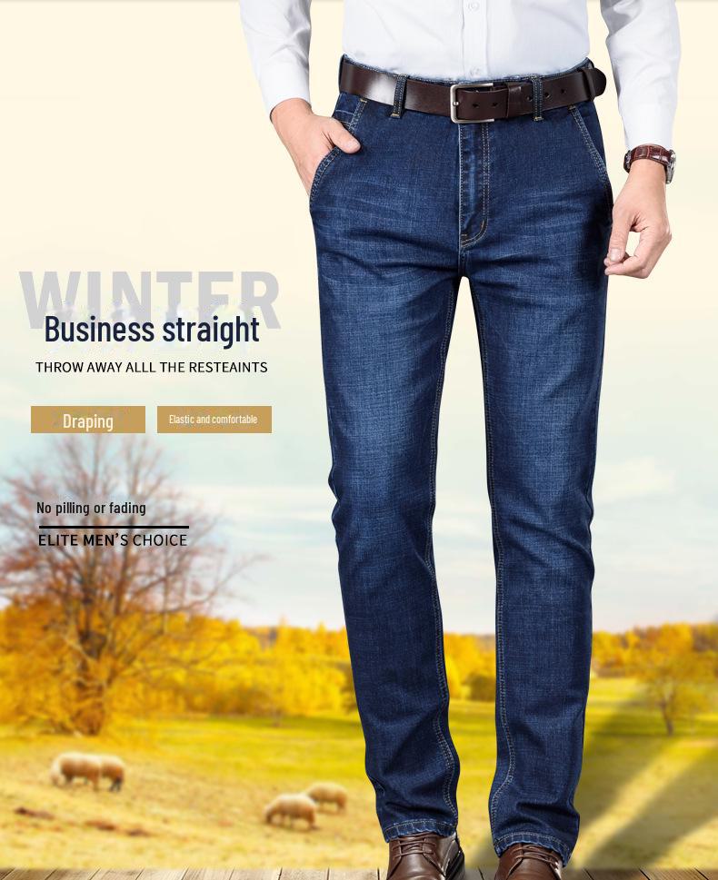 Men's High Waist Straight-Leg Jeans with Slant Pockets for Autumn/Winter - Casual, Large Size, and Versatile for Middle-Aged and Elderly.