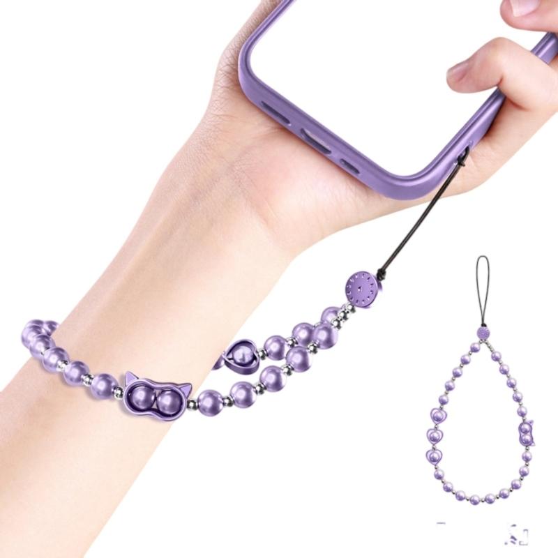 Stylish Beaded Phone Wrist Strap Adjustable Lanyard Strong ABS Rope & Pearls Design Mobile Phone Lanyard For Smartphones