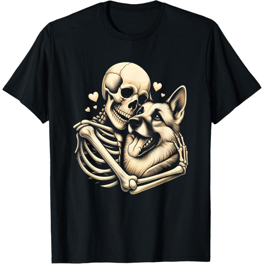 Скелет Обнимает Собаку Хэллоуин Любитель Немецких Овчарок Футболка XXXXXL чёрный