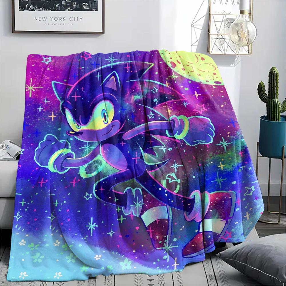 Hedgehog Sonic Print Flannel Blanket, Ultra Soft High Quality All Seasons Warm Throw, Home Decor Cozy Blanket, Perfect Christmas Gift