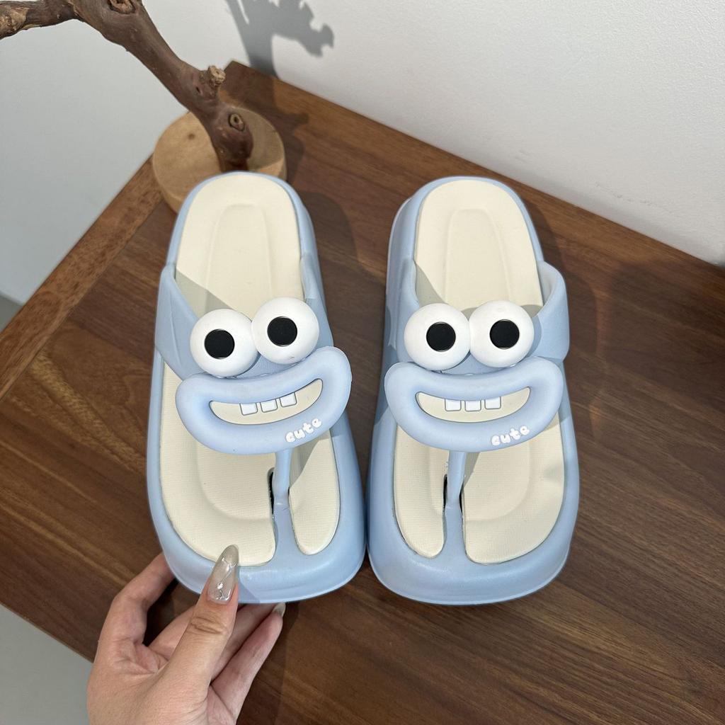 Wear-resistant Pinch-on Flip-flops Fashionable and Cute Funny Sausage Mouth Thick Bottom Cool Slippers Women's 2025 New Home Wear