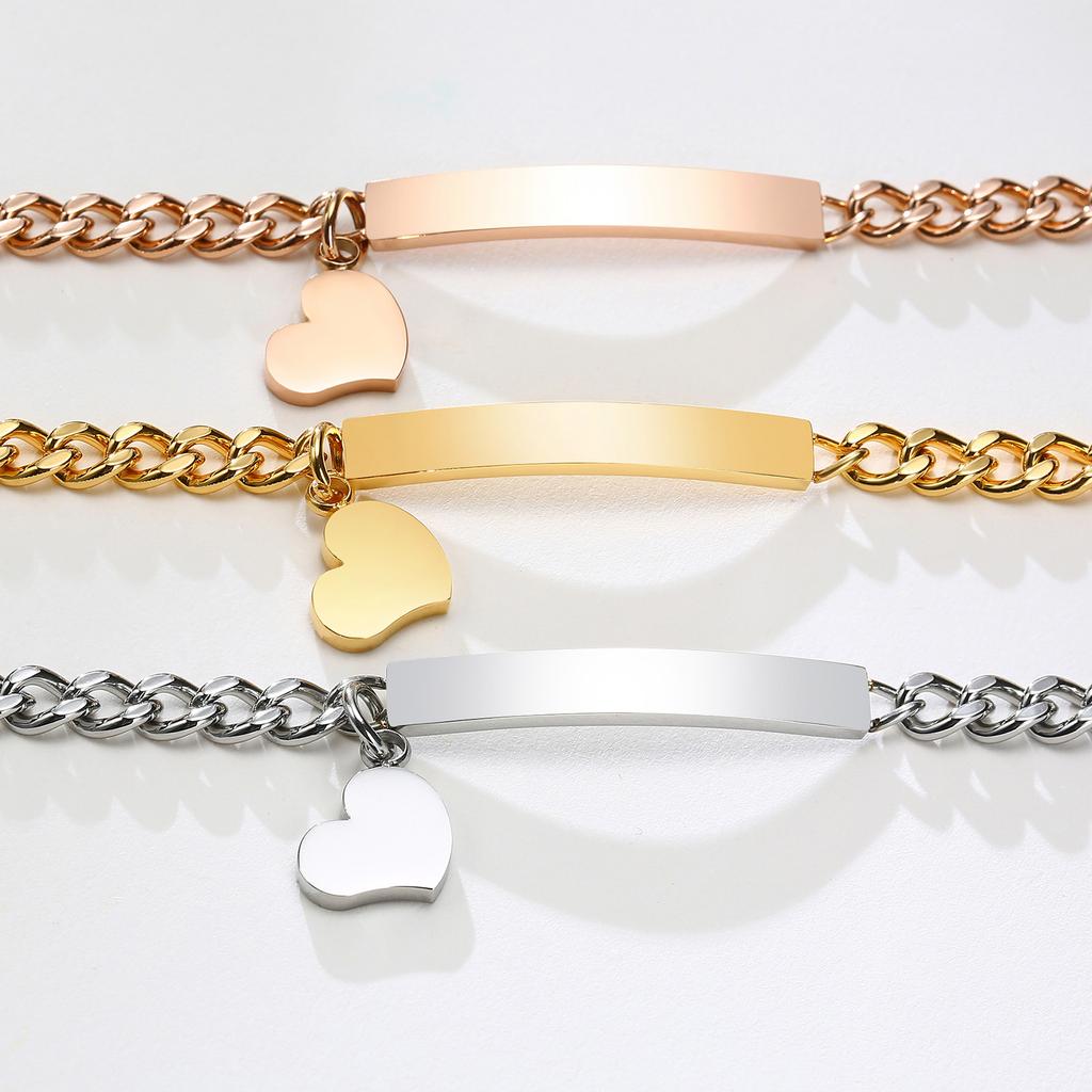 Customized ID Bracelet for Women, Stainless Steel Heart Bracelet,engraved Personalized Frienship Valentine's Day Gift