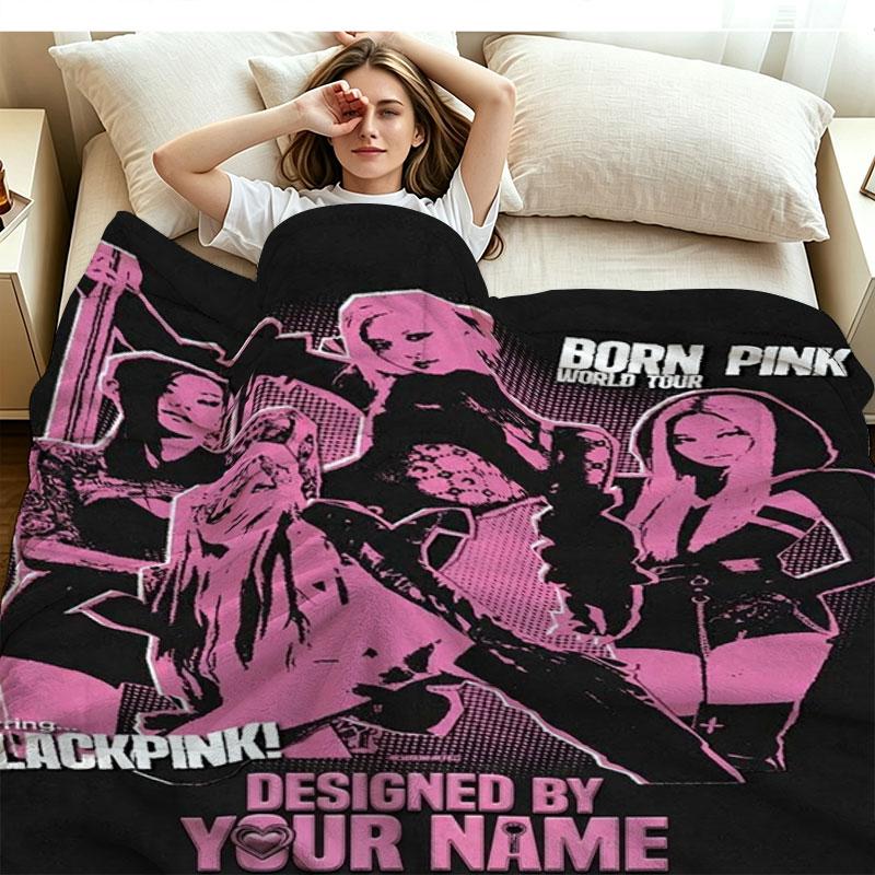 1PC Blackpink Custom Name Patterned Flannel Blanket Suitable For All Seasons for Home Decor Warmth and Comfort Gifts Holiday Present