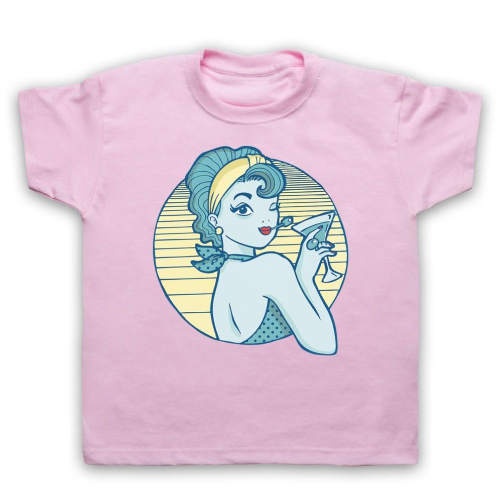 Pin Up Cocktail Dame Illustration Grafik Cool Kids Kinder T-Shirt