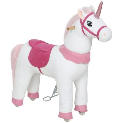 Hüpfpferd für Kinder, Einhorn-Design, Stoffbezug, Stabiler Rahmen, Leichtgängige Räder, Schaukelpferd, 3-5 Jahre, Weiß