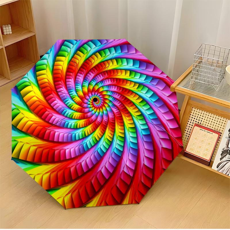 Colorful rainbow Printed umbrella windproof folding umbrella portable sun and rain umbrella suitable for gifting