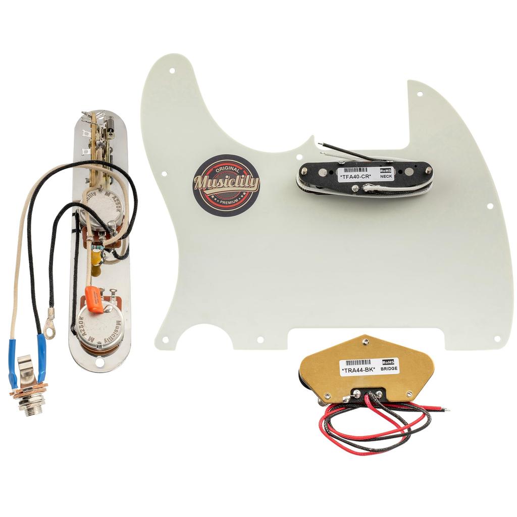 Musiclily Pro TL Wiring Pre-installed Pickguard and Control Plate Artec Alnico 5 Pickup for Telecaster Electric Guitar Aged White
