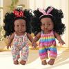 12 Inch African Black Doll Simulation Baby Vinyl Figure Cute Dark Skin Curly Hair Reborn Doll Movable Joints Kids Play House Toy