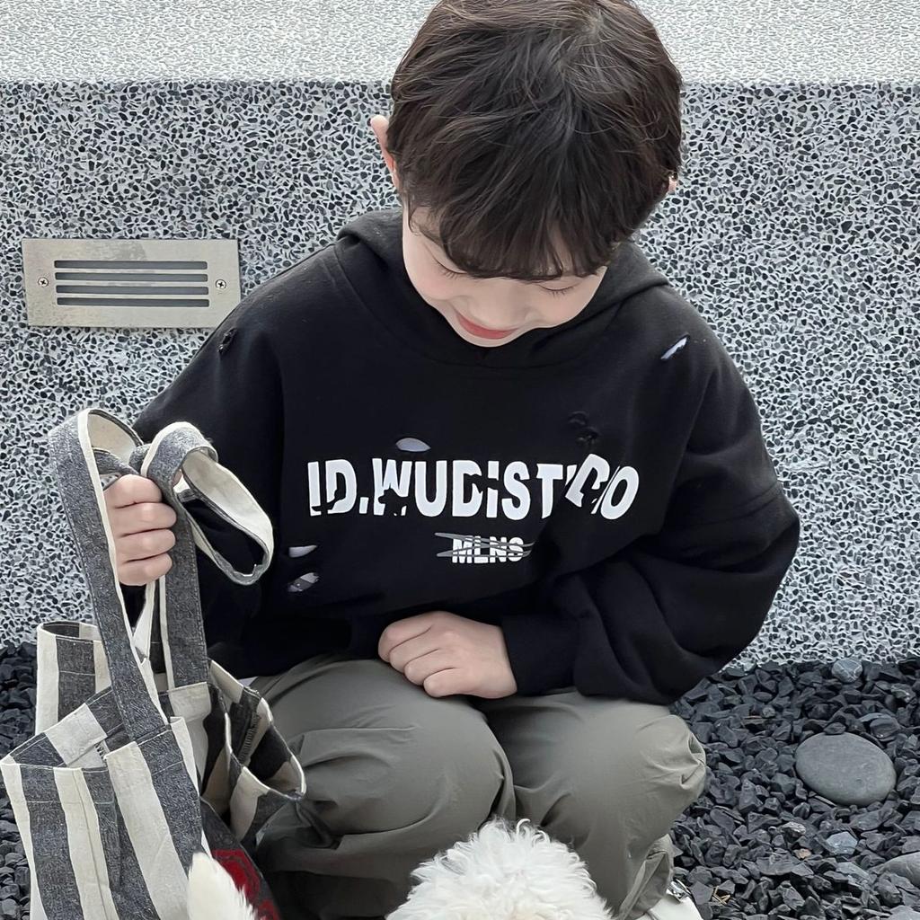 Children's Spring Fashion Black Printed Hoodie