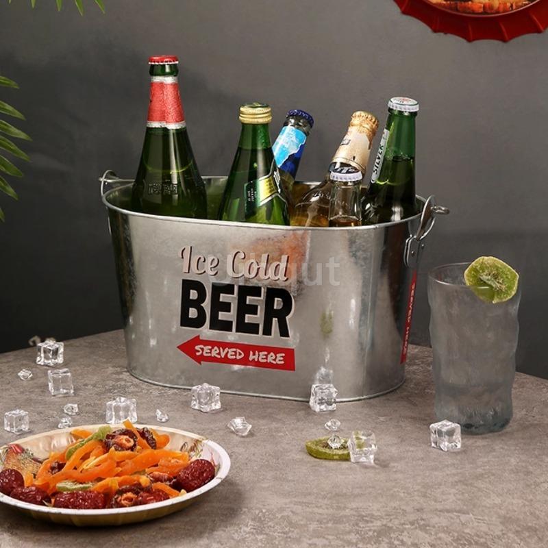 Internet Celebrity Retro Beer Beverage Ice Bucket High Aesthetic Home Handheld Tin Ice Bucket Camping Bar KTV Tonneau En Bois