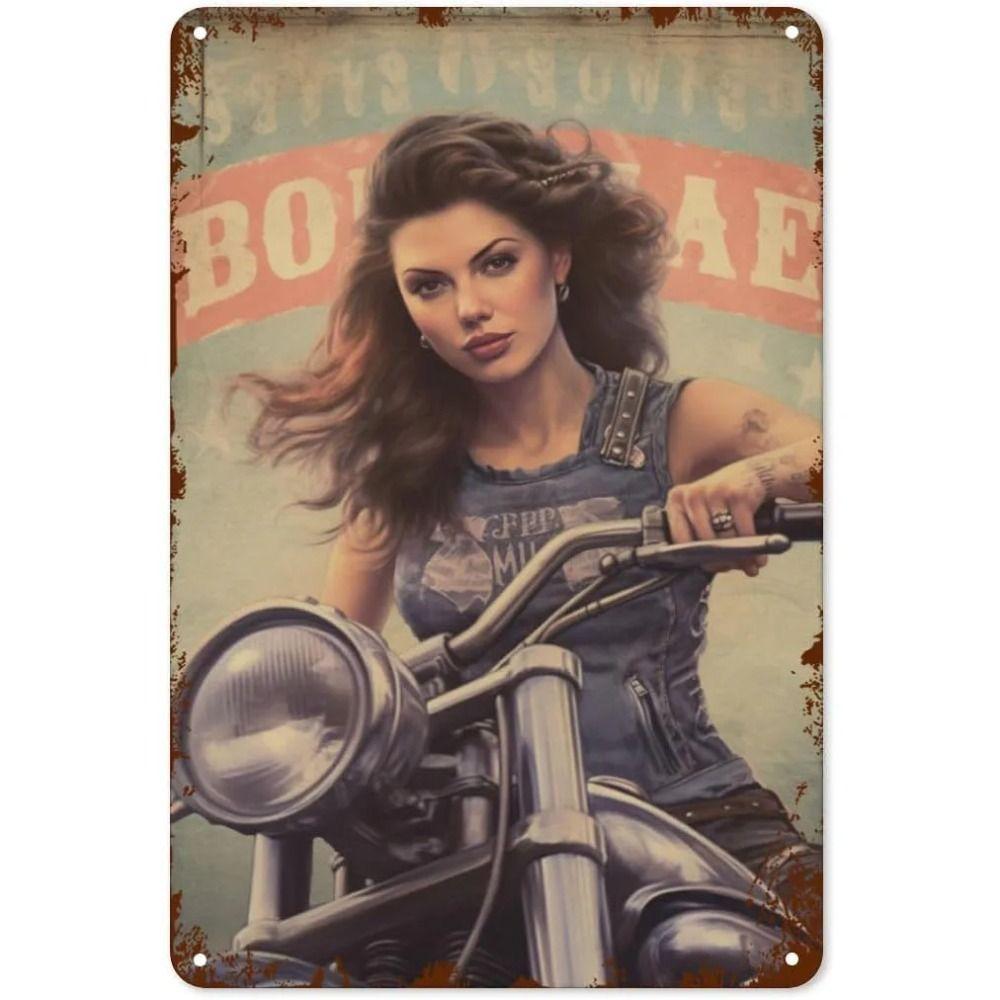 Vintage Motorcycle Girls Metal Tin Sign Garage Bar Decor