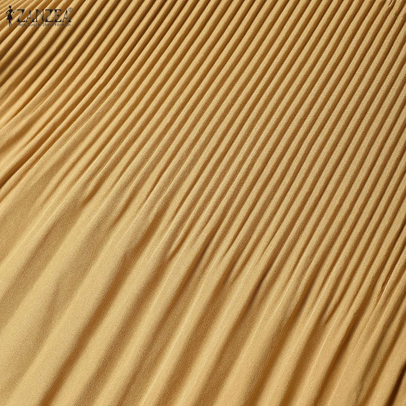 ZANZEA Damen Freizeit V-Ausschnitt Locker Langarm Plissierte Bluse