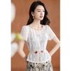 Retro Floral Print Skirt & Hollow-Out Top Set