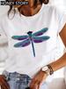 Dragonfly Butterfly Print Base Top Loose Women's Short-sleeved T-shirt Round Neck Oversized T Shirt  Women Clothes