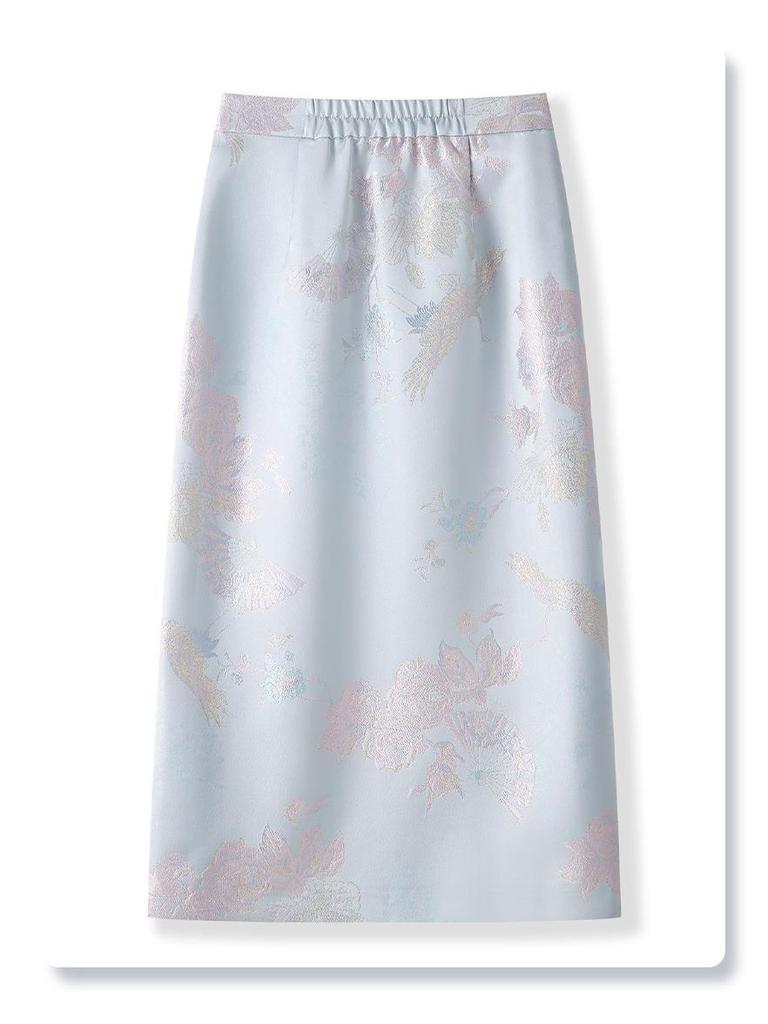 2025 Pink Embroidered High-Waist Midi Skirt - New Slimming Chinese Style