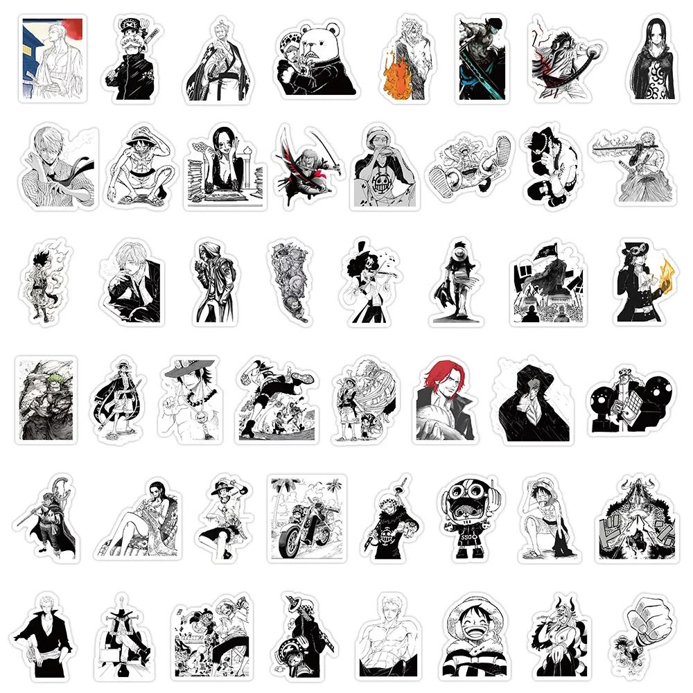 10/30/50/100pcs Black White ONE PIECE Cartoon Anime Stickers Decals DIY Laptop Car Phone Case Motorcycle Cool Waterproof Sticker