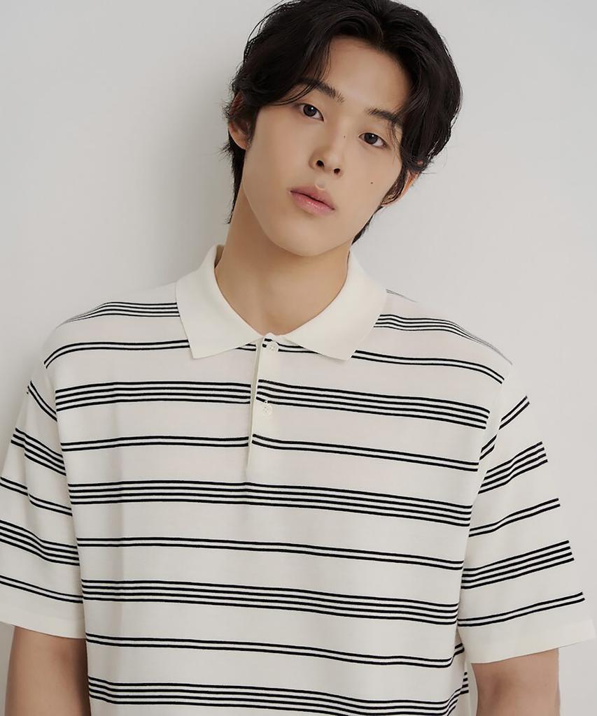 Binpolmen Striped Collared Neck Knit Ivory