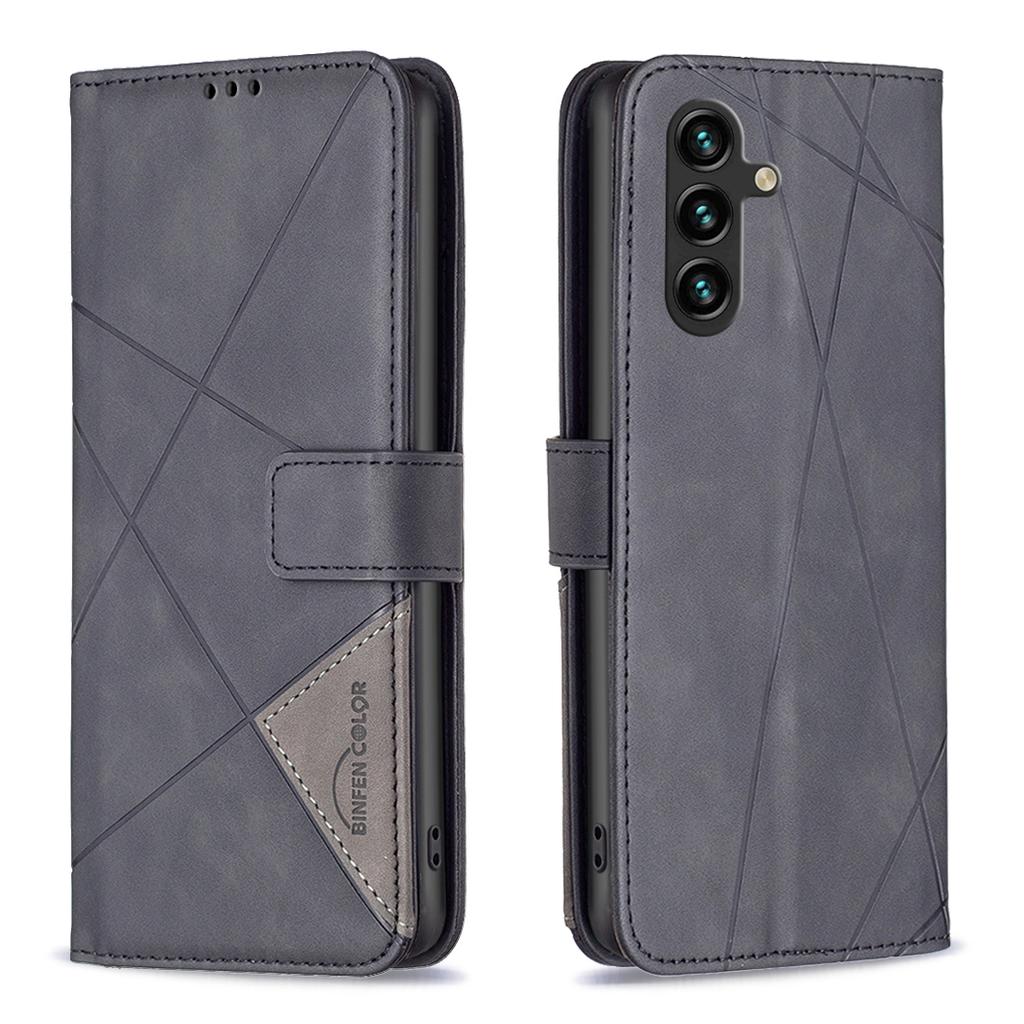 For Samsung Galaxy S25 FE Phone Case BINFEN COLOR Wallet Stand Geometry Imprinted Leather Cover