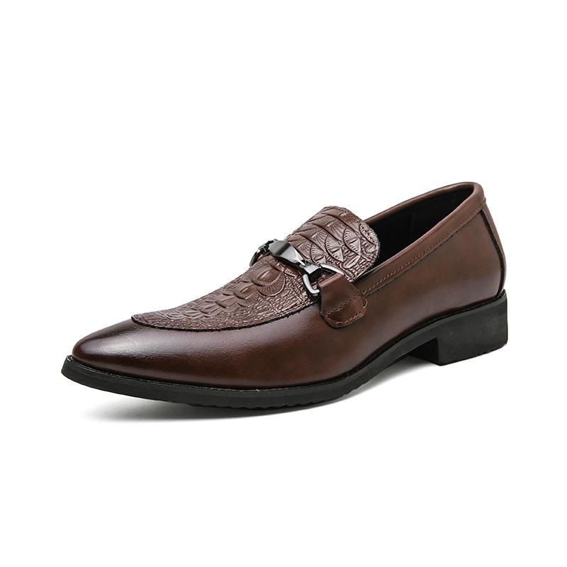 

Весенние туфли из кожи с крокодиловым узором, модные лоферы, мужские туфли без застежек на толстой подошве с острым носком, фирменная повседневная обувь, деловая обувь 46 коричневый
