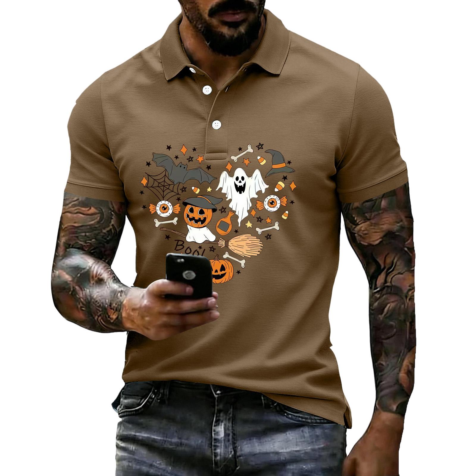 Men s Halloween Printed Short Sleeve Casual Shirt XXXL
