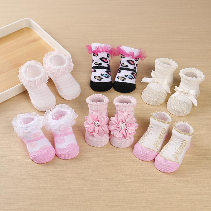 6 пар/компл. кружевных носков с героями мультфильмов, европейские и американские детские носки, милые детские носки с бантом 0-6 months розовый