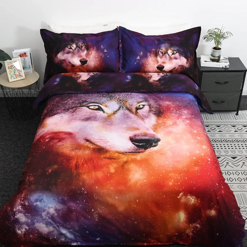 Wild Magical Wolf Bedding Set Wolf Howling 3Pcs Sets For Boys Vintage Oil Paint Wild Animal Single/Twin/Queen/King Size