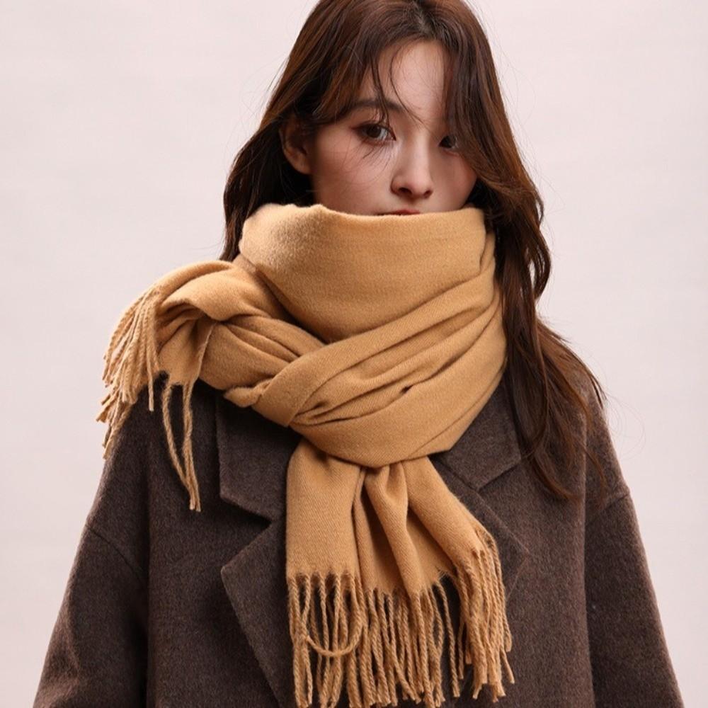 Korean Style Long Wool Scarf Thickened Winter Neckerchief Elegant Imitation Cashmere Scarf  Student
