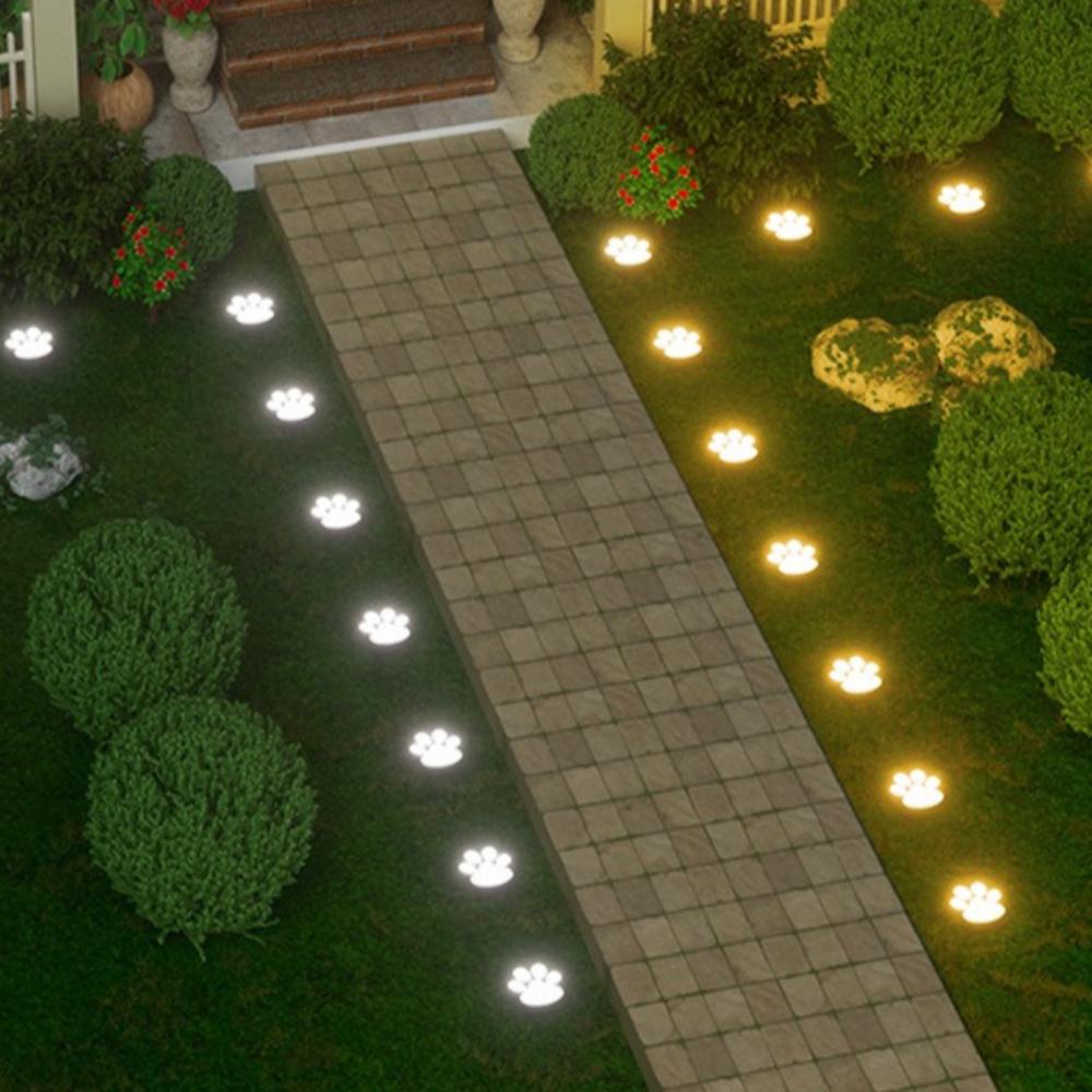 4 Pack Paw Print Solar Lights Solar Lamp in The Shape of Pet's Footprint for Garden Courtyard Terrace Balcony Garden and Lawn